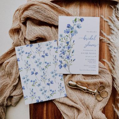Elegant Boho Dusty Blue Wildflower Bridal Shower Invitations