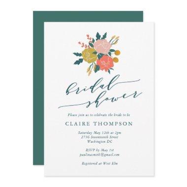 Elegant Boho Floral Art Simple Bridal Shower Invitations