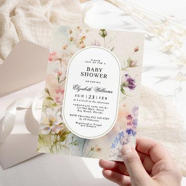 Elegant Boho Floral Baby Shower Invitations