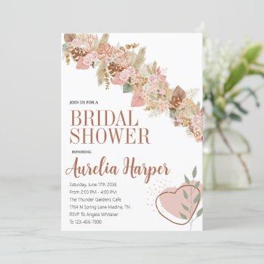 Elegant Boho Floral Bridal Shower Photo Wedding Invitations