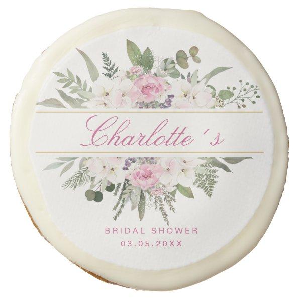 Elegant Boho Floral Monogram Bridal Shower  Sugar Cookie