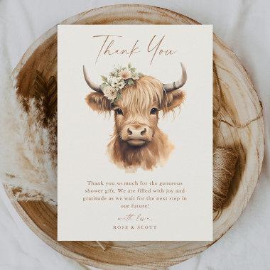 Elegant Boho Highland Cow Bridal Shower Thank You Invitations