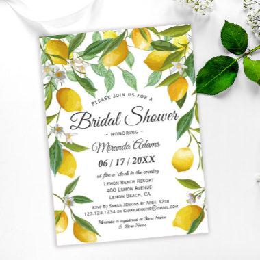 Elegant Boho Lemon Summer Bridal Shower Invitations