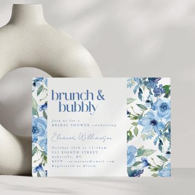 Elegant Boho Light Blue Watercolor Brunch Bubbly