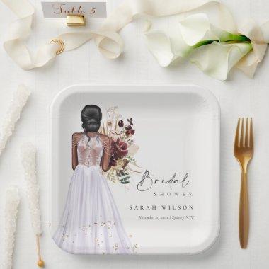 Elegant Boho Lilac Wedding Gown Bridal Shower Paper Plates