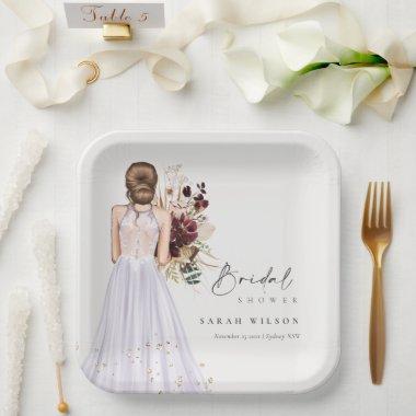 Elegant Boho Lilac Wedding Gown Bridal Shower Paper Plates