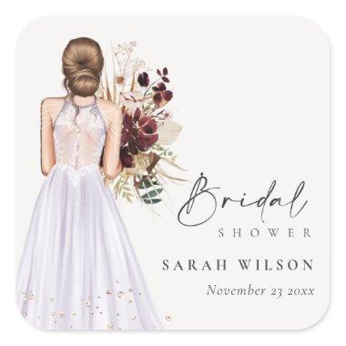 Elegant Boho Lilac Wedding Gown Bridal Shower Square Sticker