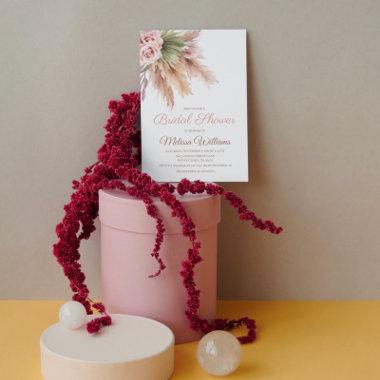 Elegant Boho Pampas Grass Blush Pink Bridal Shower Invitations
