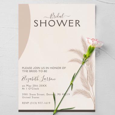 Elegant Boho Pampas Modern Wedding Bridal Shower Invitations