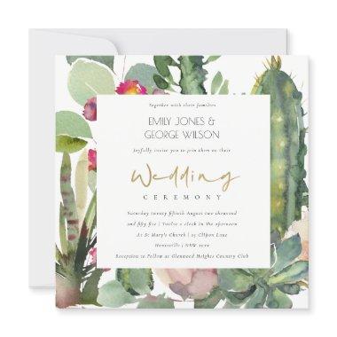 ELEGANT BOHO PINK FLORAL CACTI FOLIAGE WEDDING Invitations