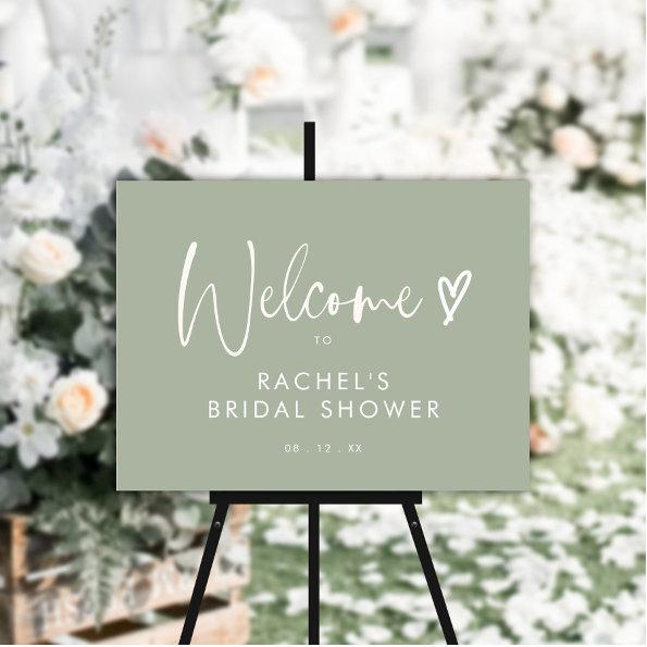 Elegant Boho Sage Green Bridal Shower Welcome Sign