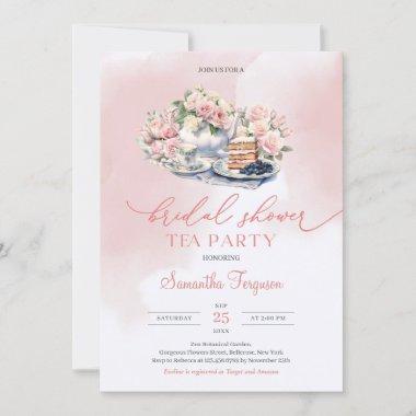 Elegant boho watercolor blush pink roses tea party Invitations
