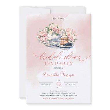 Elegant boho watercolor blush pink roses tea party