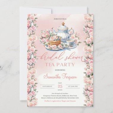 Elegant boho watercolor soft pink roses tea party Invitations