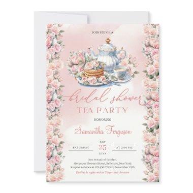 Elegant boho watercolor soft pink roses tea party