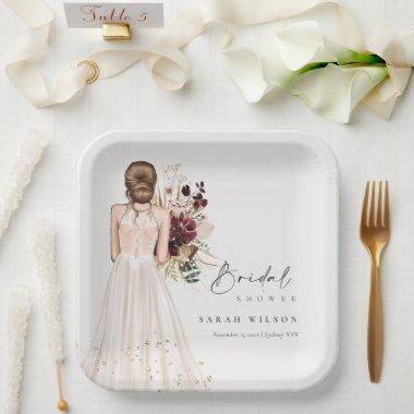 Elegant Boho White Wedding Gown Bridal Shower Paper Plates