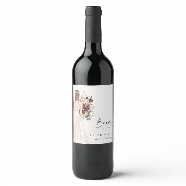 Elegant Boho White Wedding Gown Bridal Shower Wine Label