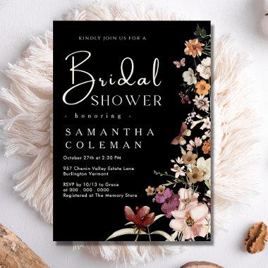 Elegant Boho Wildflower Rustic Black Bridal Shower Invitations