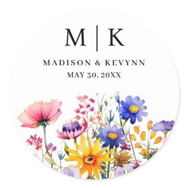 Elegant Boho Wildflower Wedding Classic Round Sticker