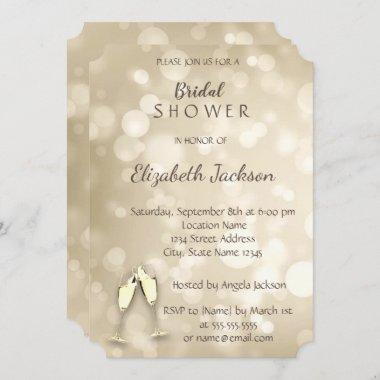 Elegant Bokeh Wine Glasses Bridal Shower Invitations