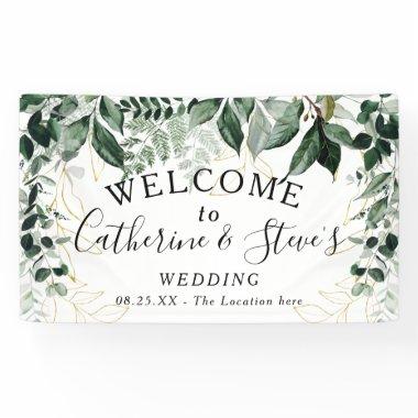 Elegant Botanic Greenery Wedding welcome backdrop Banner