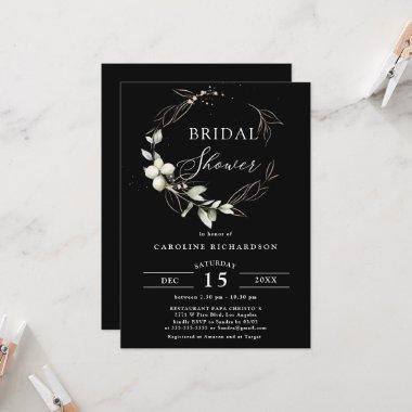 Elegant Botanical Black Gold Bridal Shower Invitations