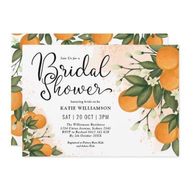 Elegant Botanical Citrus Orange Bridal Shower Invitations