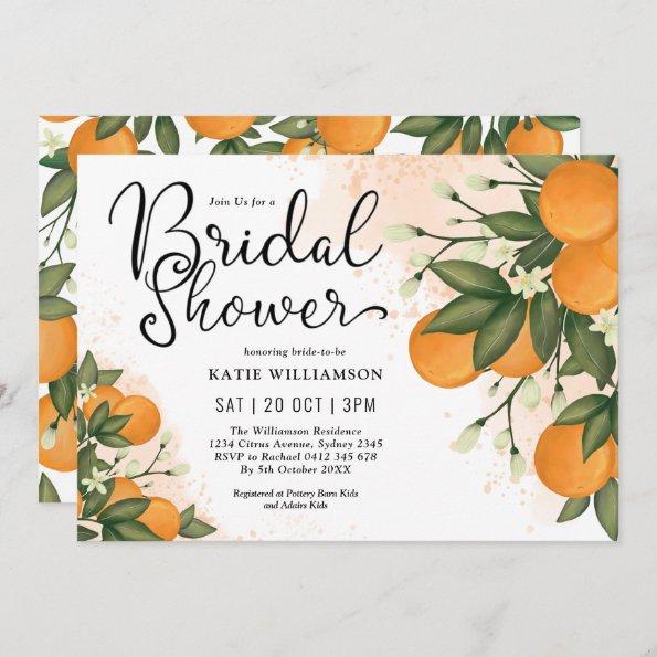 Elegant Botanical Citrus Orange Bridal Shower Invitations