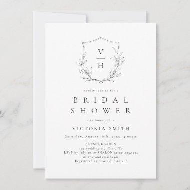 Elegant botanical crest monogram bridal shower Invitations