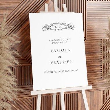 Elegant botanical crest monogram Welcome sign