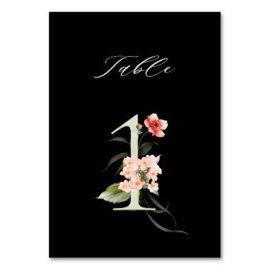 Elegant Botanical Floral Number 1, Black Table Number