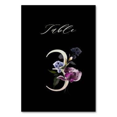 Elegant Botanical Floral Number 3, Black Table Number