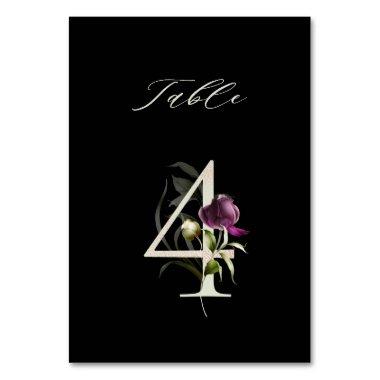 Elegant Botanical Floral Number 4, Black Table Number