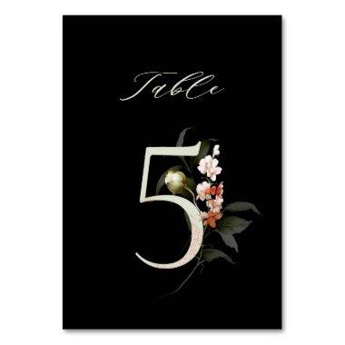 Elegant Botanical Floral Number 5, Black Table Number