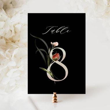 Elegant Botanical Floral Number 8, Black Table Number