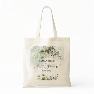 Elegant botanical green eucalyptus gold  tote bag