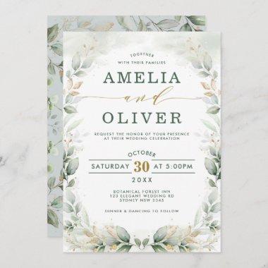 Elegant Botanical Greenery Gold Garden Wedding Invitations