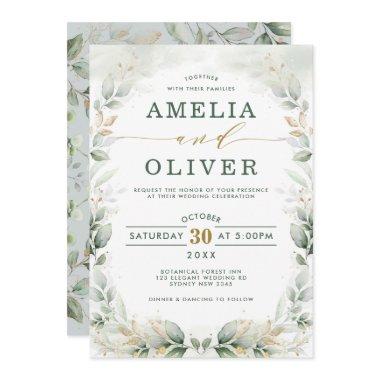 Elegant Botanical Greenery Gold Garden Wedding Invitations