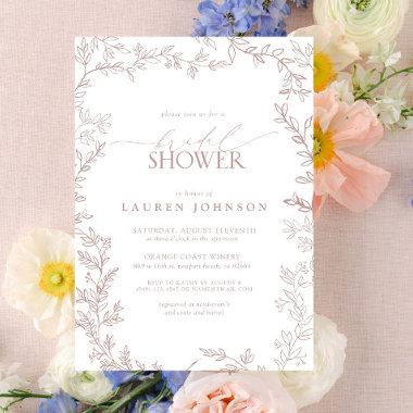 Elegant Botanical Leaf Dusty Rose Bridal Shower Invitations