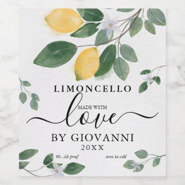 Elegant Botanical Lemon Made with Love Limoncello Wine Label