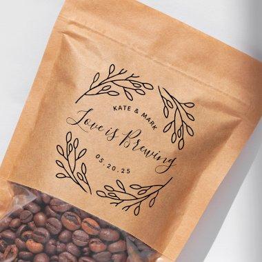Elegant Botanical Love is Brewing Wedding Favor Rubber Stamp