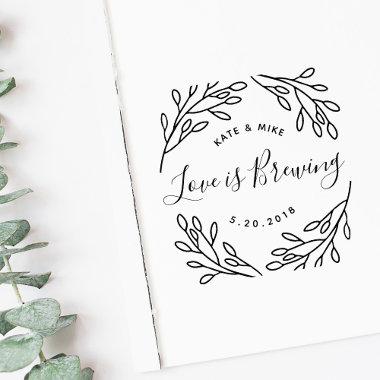 Elegant Botanical Love is Brewing Wedding Favor Self-inking Stamp