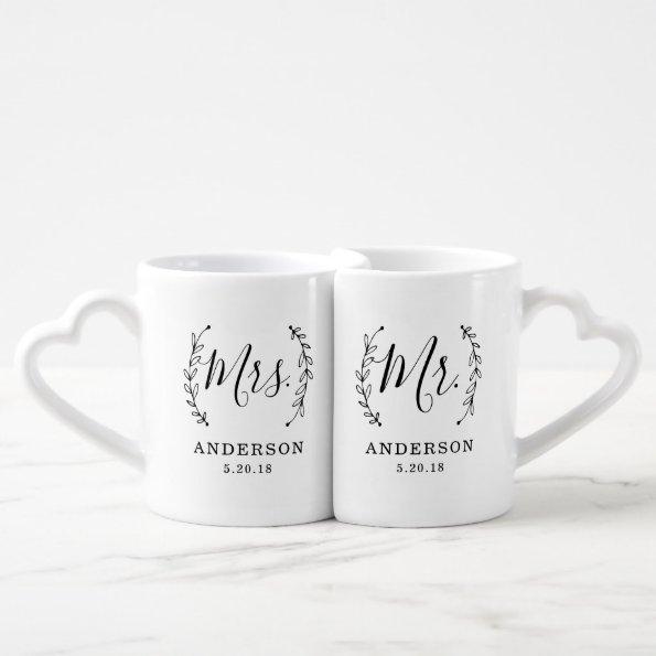 Elegant Botanical Mr. and Mrs. Newlyweds Coffee Mug Set