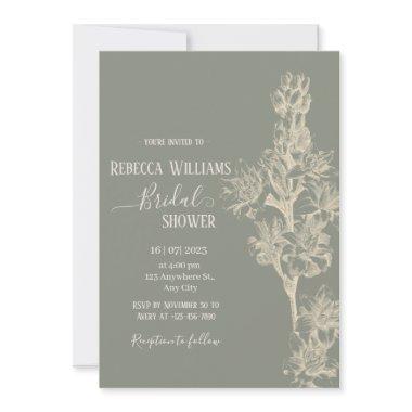 Elegant Botanical Prints Sage Green Floral  Invitations