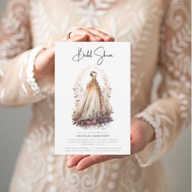 Elegant Botanical White Gown Bridal Shower Invitations