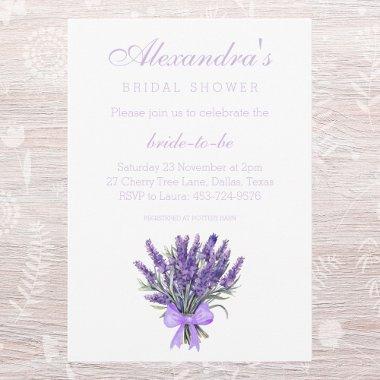 Elegant Bow Floral Lavender Bridal Shower Invitations