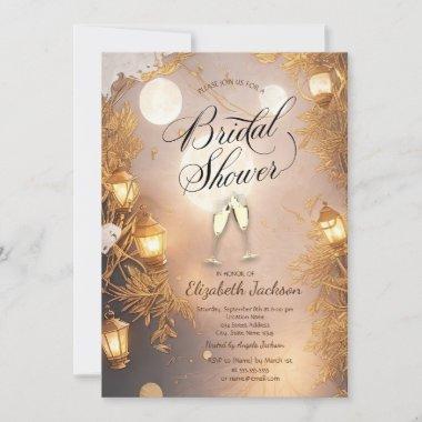 Elegant Branches Rustic Lantern Bridal Shower Invitations