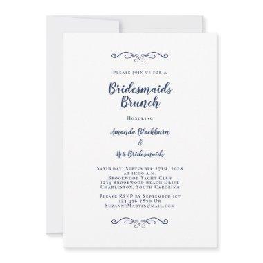 Elegant Bridal Brunch Bridesmaids Navy Blue White Invitations