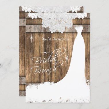 Elegant Bridal Brunch in Rustic Wood and Lace Invitations