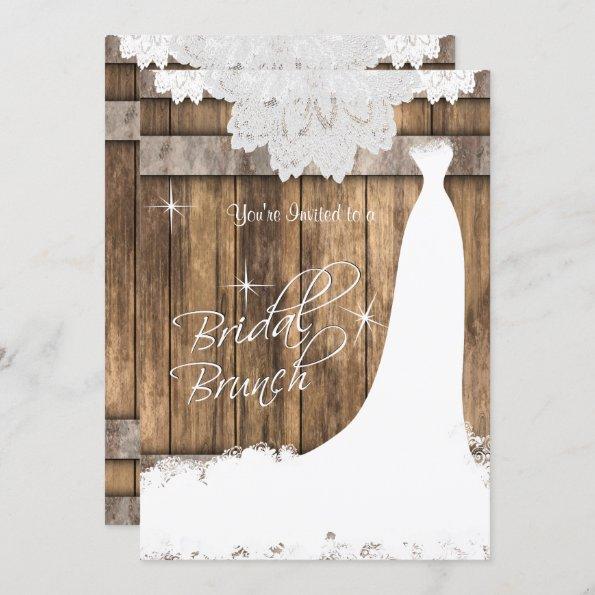 Elegant Bridal Brunch in Rustic Wood and Lace Invitations
